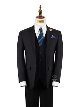 Bộ Suit Đen Gân Kẻ Vuông Modern Fit TGS357